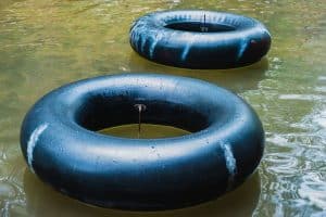 inner tubes floating on a river